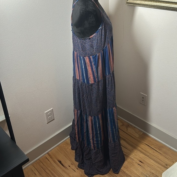 Chance for Fate tiered mixed print Boho casual maxi dress Sz L - Picture 4 of 9